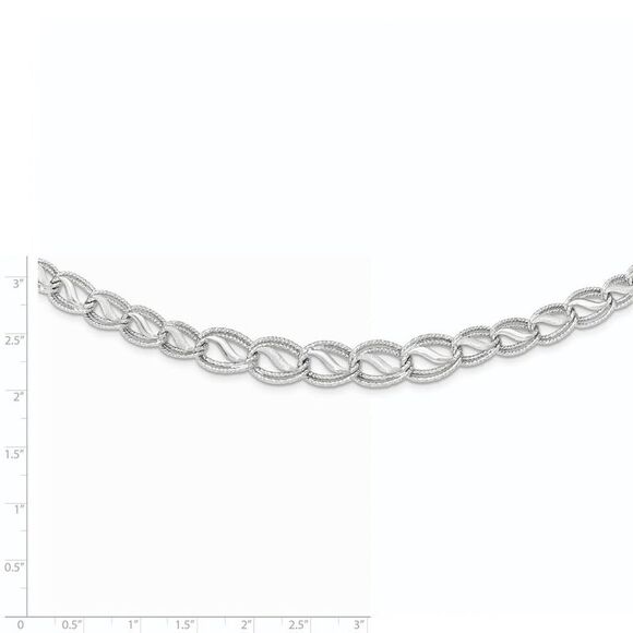 14K White Gold Textured / Polished Oval Link Chain Necklace, 17 Inch - Picture 3 of 5